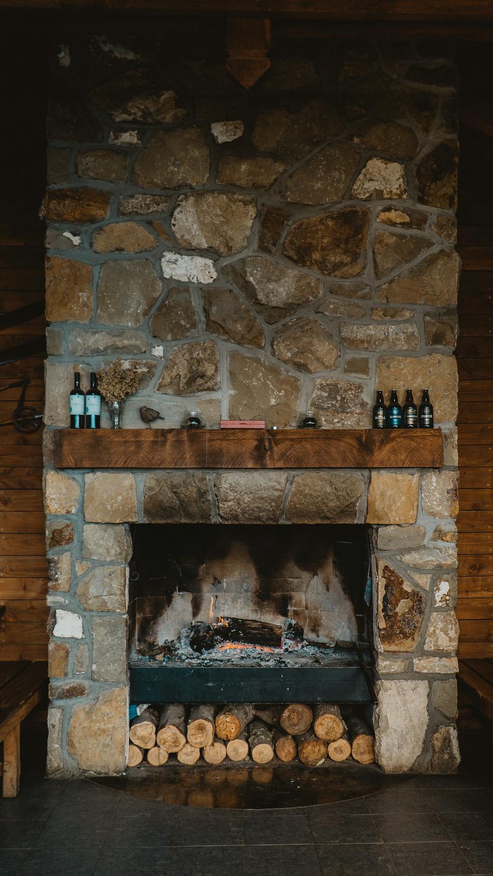 Original stone fireplace